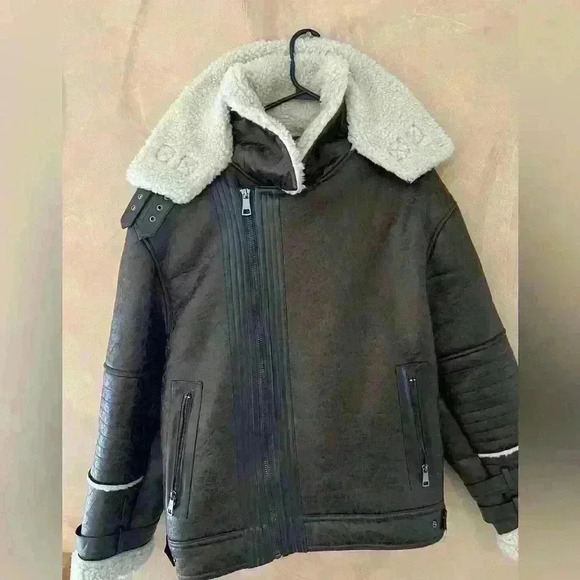 Crackled Faux Shearling Aviator Jacket  size XL - Picture 13 of 13